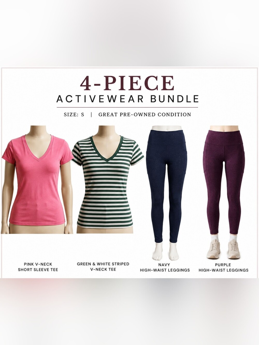 4 Item: Athletic V-Neck & Legging Bundle
